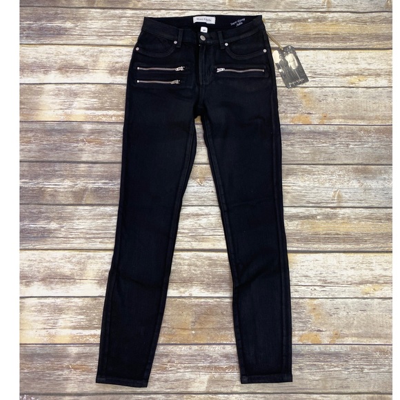 Henry and belle super skinny ankle coated black jeans zip detail - Picture 2 of 8